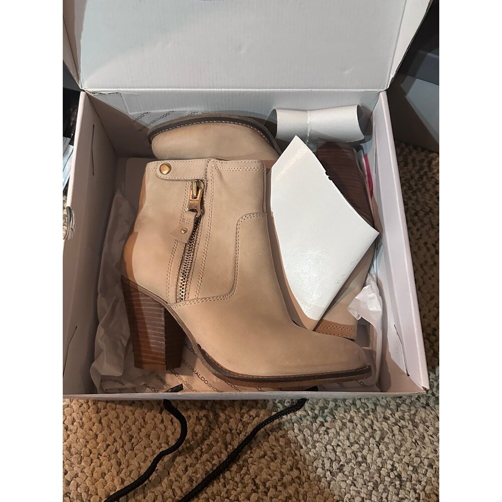 Aldo Olenalla 33 Ankle Boots Size 8 Beige Block Heel New